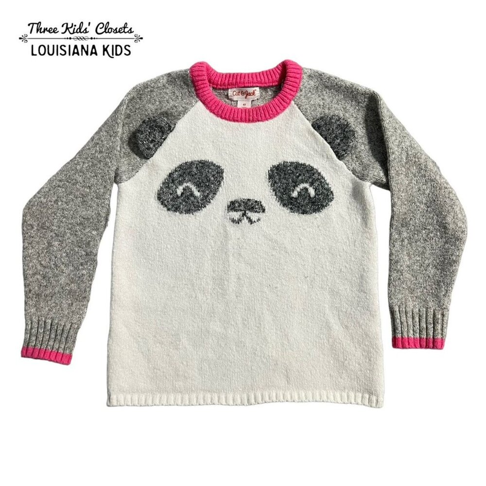 Cat & Jack 4T Pink & Grey Panda Bear Sweater